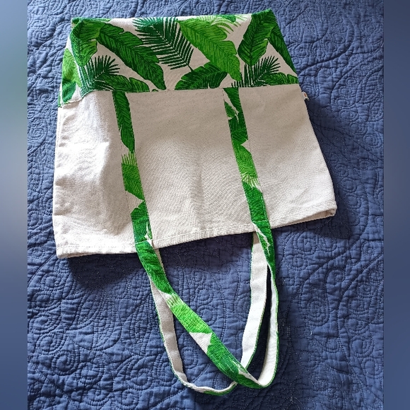 DEI Organic Cotton Canvas Tropical Green Leaf Print /Cream Tote Bag, New - Picture 8 of 8